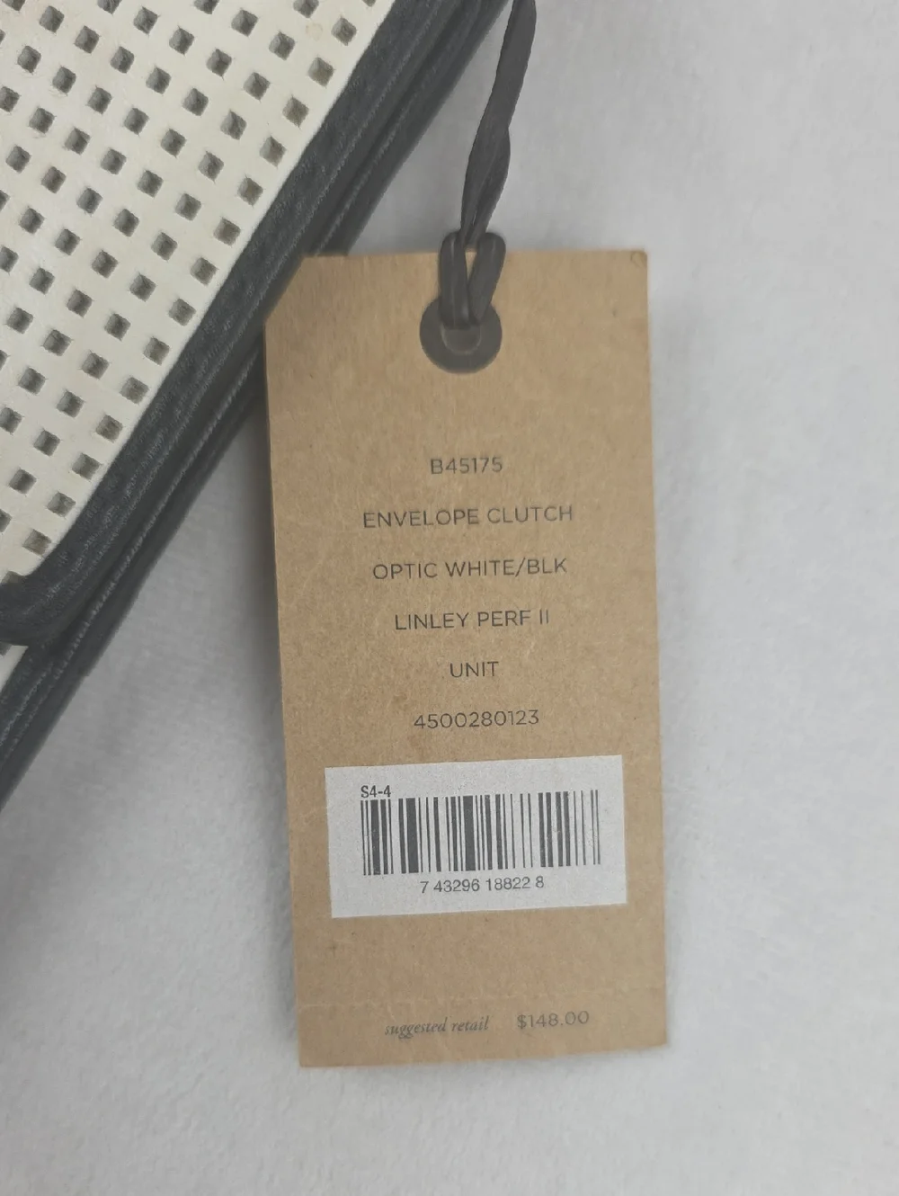 NWT Cole Hann White Perforated Envelope Clutch Genuine‎ Leather MSRP $148